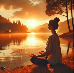 Onder Spiritualiteit hoort ook meditatie bij zonsondergang aan een rustig meer