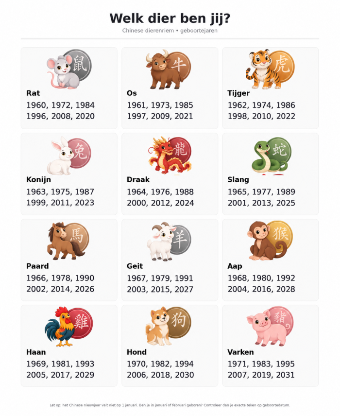 welk dier ben jij in de Chinese dierenriem?